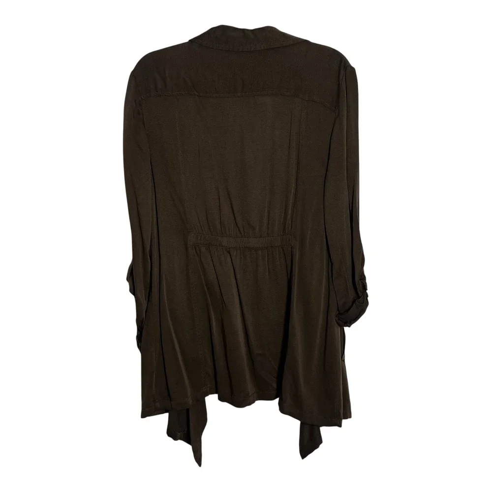 C. Est. 1946 Womens‎ Brown Draped Open Front Roll Tab Sleeve Cardigan Jacket L